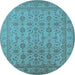 Round Oriental Light Blue Traditional Rug, urb1345lblu