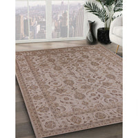 Mid-Century Modern Khaki Rose Pink Oriental Rug, urb1345