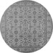 Round Machine Washable Oriental Gray Traditional Rug, wshurb1345gry