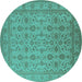 Round Machine Washable Oriental Turquoise Traditional Area Rugs, wshurb1345turq