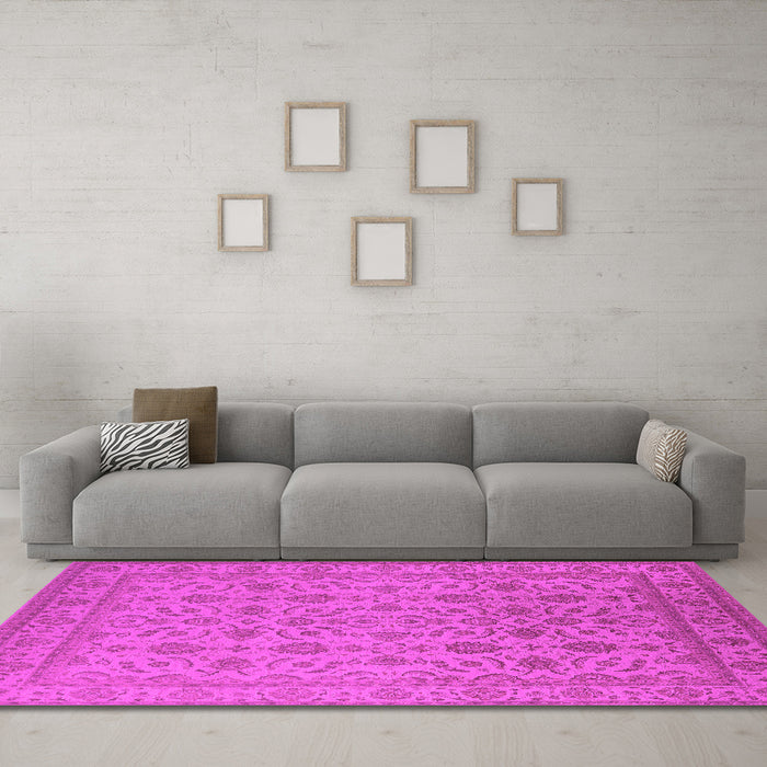 Machine Washable Oriental Pink Traditional Rug in a Living Room, wshurb1345pnk