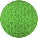 Round Machine Washable Oriental Green Traditional Area Rugs, wshurb1345grn