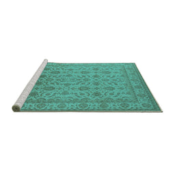 Sideview of Machine Washable Oriental Turquoise Traditional Area Rugs, wshurb1345turq