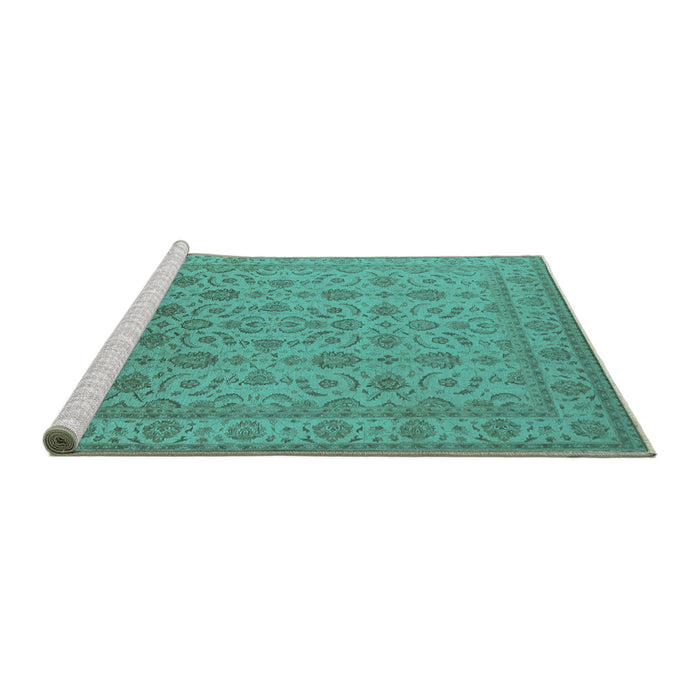 Sideview of Machine Washable Oriental Turquoise Traditional Area Rugs, wshurb1345turq