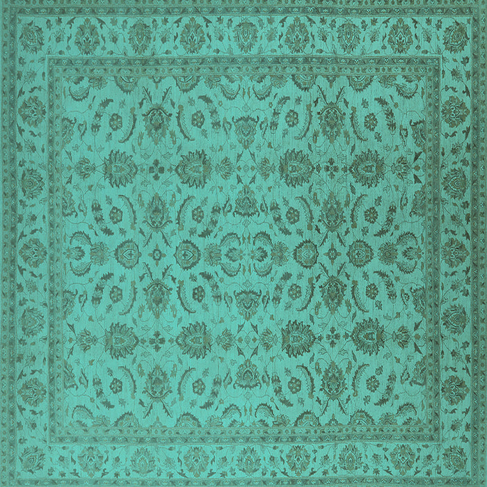 Square Machine Washable Oriental Turquoise Traditional Area Rugs, wshurb1345turq