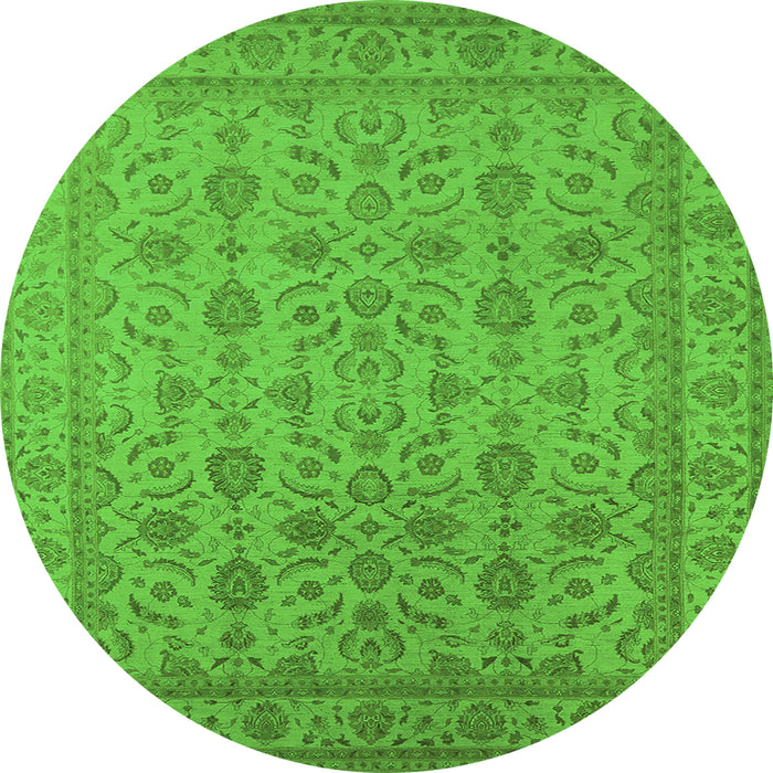 Round Oriental Green Traditional Rug, urb1345grn