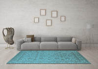 Machine Washable Oriental Light Blue Traditional Rug, wshurb1345lblu