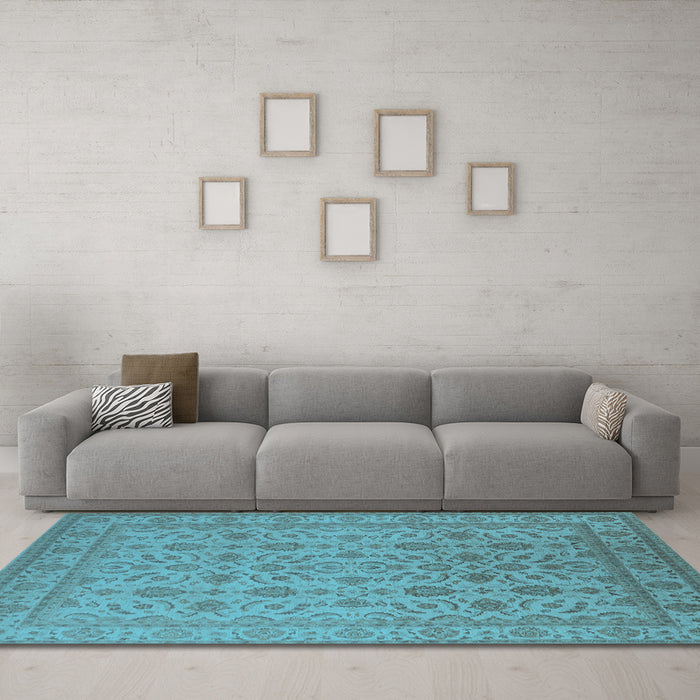 Machine Washable Oriental Light Blue Traditional Rug in a Living Room, wshurb1345lblu