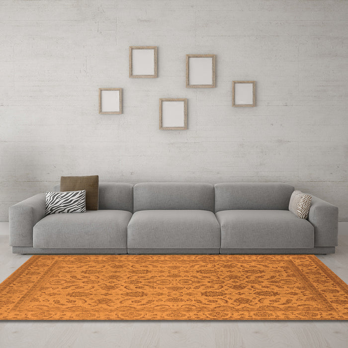 Machine Washable Oriental Orange Traditional Area Rugs in a Living Room, wshurb1345org