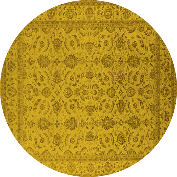 Round Machine Washable Oriental Yellow Traditional Rug, wshurb1345yw