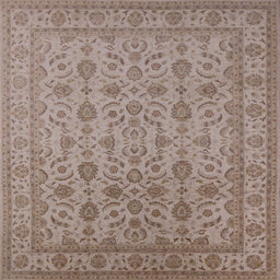 Square Mid-Century Modern Khaki Rose Pink Oriental Rug, urb1345