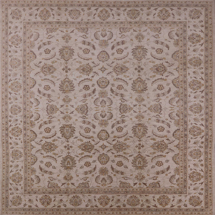 Square Mid-Century Modern Khaki Rose Pink Oriental Rug, urb1345