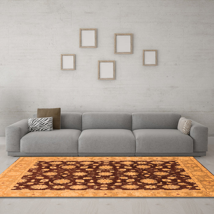 Machine Washable Oriental Orange Traditional Area Rugs in a Living Room, wshurb1346org