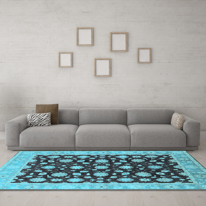 Machine Washable Oriental Light Blue Traditional Rug in a Living Room, wshurb1346lblu