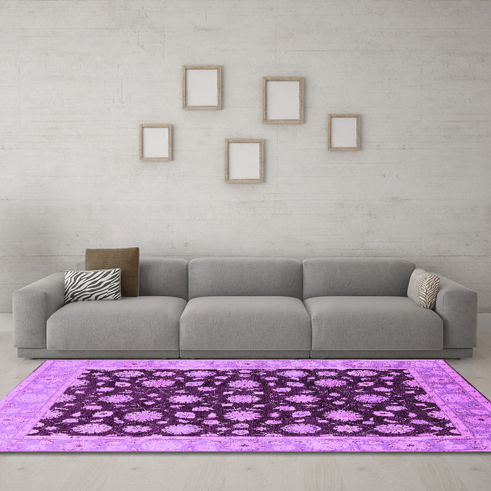 Machine Washable Oriental Purple Traditional Area Rugs in a Living Room, wshurb1346pur