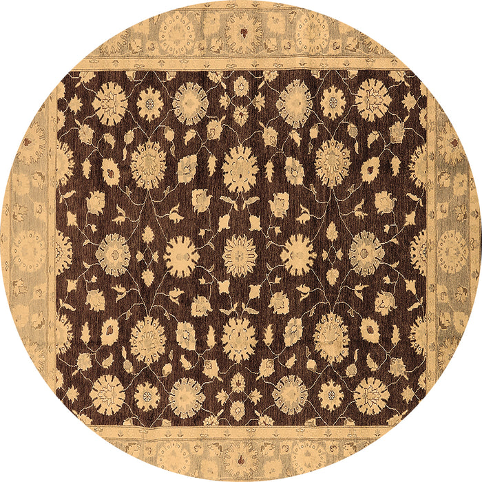 Round Machine Washable Oriental Brown Traditional Rug, wshurb1346brn