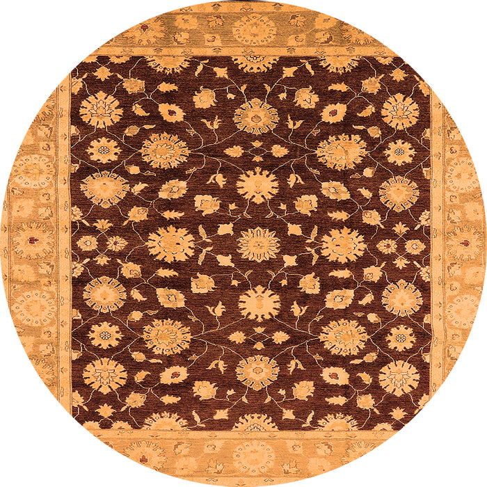 Round Machine Washable Oriental Orange Traditional Area Rugs, wshurb1346org