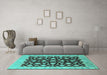 Machine Washable Oriental Turquoise Traditional Area Rugs in a Living Room,, wshurb1346turq