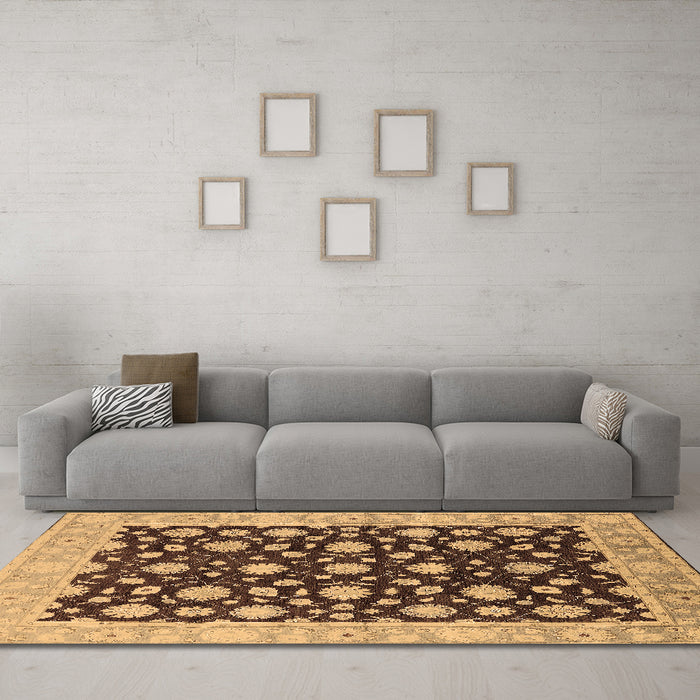 Machine Washable Oriental Brown Traditional Rug in a Living Room,, wshurb1346brn