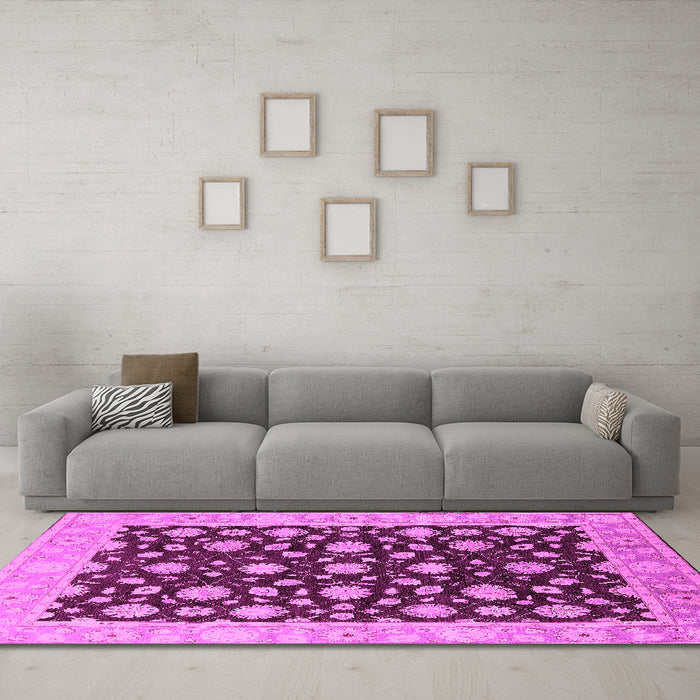 Machine Washable Oriental Pink Traditional Rug in a Living Room, wshurb1346pnk