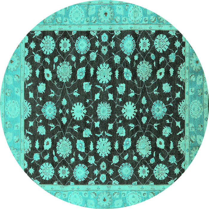 Round Oriental Turquoise Traditional Rug, urb1346turq