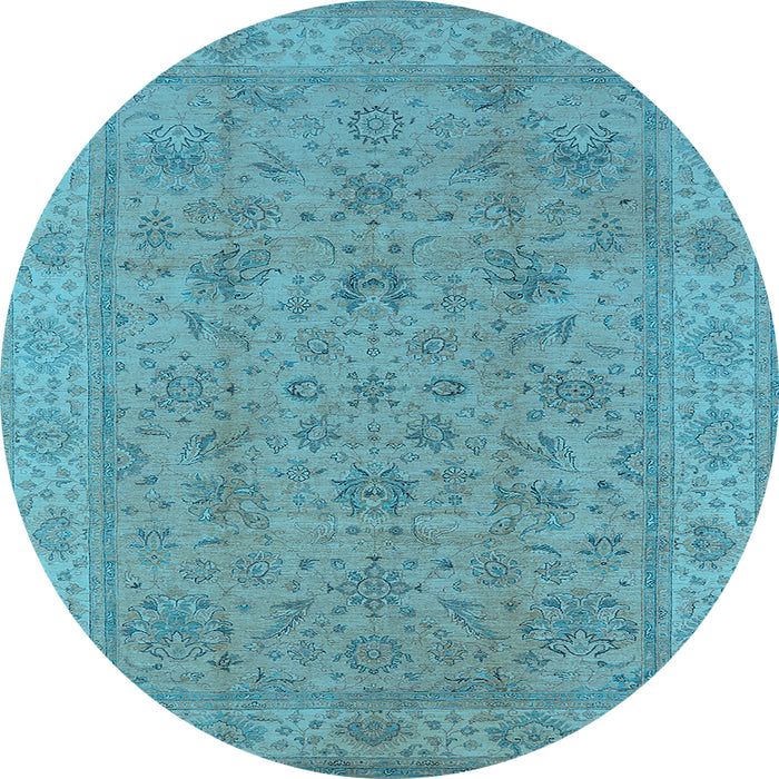 Round Machine Washable Oriental Light Blue Traditional Rug, wshurb1347lblu