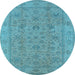 Round Machine Washable Oriental Light Blue Traditional Rug, wshurb1347lblu