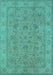 Machine Washable Oriental Turquoise Traditional Area Rugs, wshurb1347turq