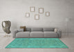 Machine Washable Oriental Turquoise Traditional Area Rugs in a Living Room,, wshurb1347turq