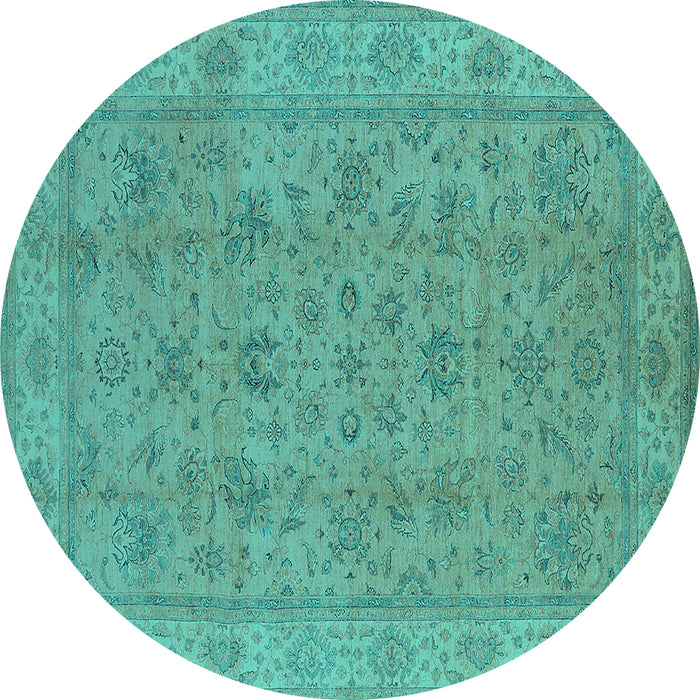Round Oriental Turquoise Traditional Rug, urb1347turq