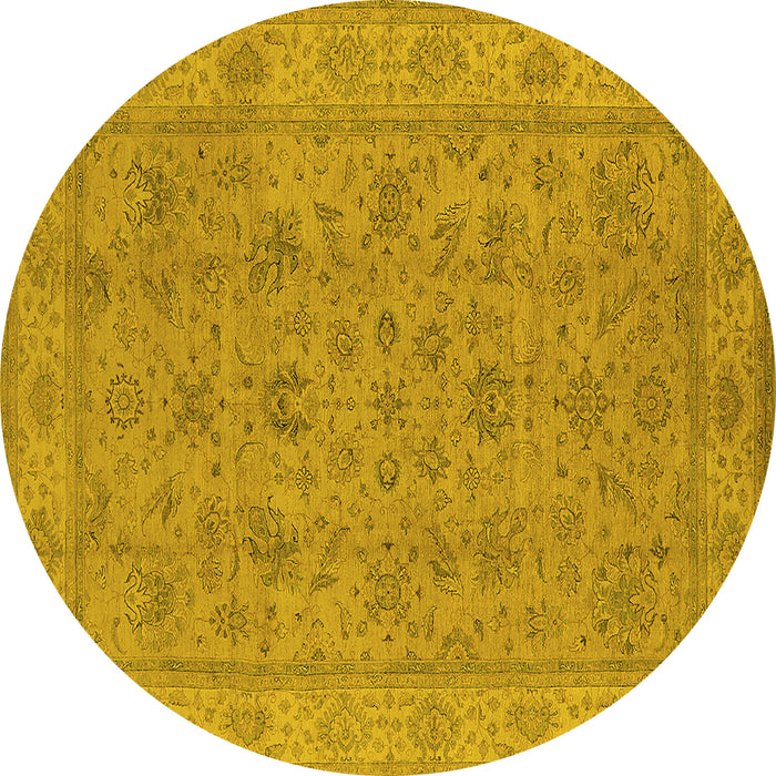 Round Oriental Yellow Traditional Rug, urb1347yw