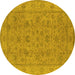 Round Oriental Yellow Traditional Rug, urb1347yw