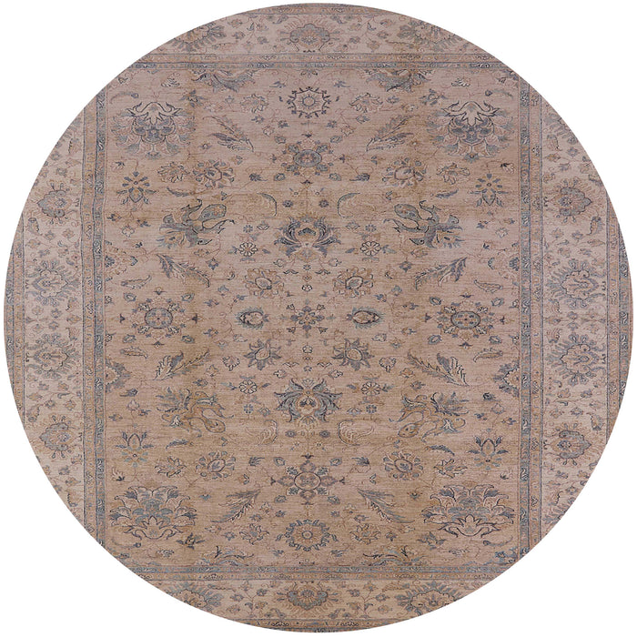 Round Mid-Century Modern Dark Almond Brown Oriental Rug, urb1347