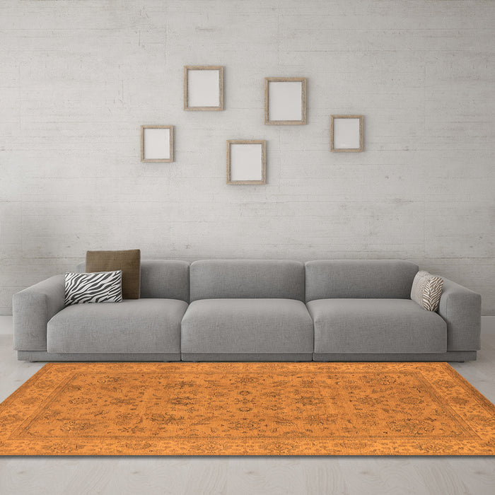 Machine Washable Oriental Orange Traditional Area Rugs in a Living Room, wshurb1347org