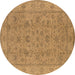 Round Oriental Brown Traditional Rug, urb1347brn