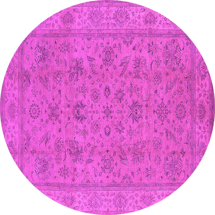 Round Machine Washable Oriental Pink Traditional Rug, wshurb1347pnk