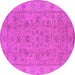 Round Machine Washable Oriental Pink Traditional Rug, wshurb1347pnk