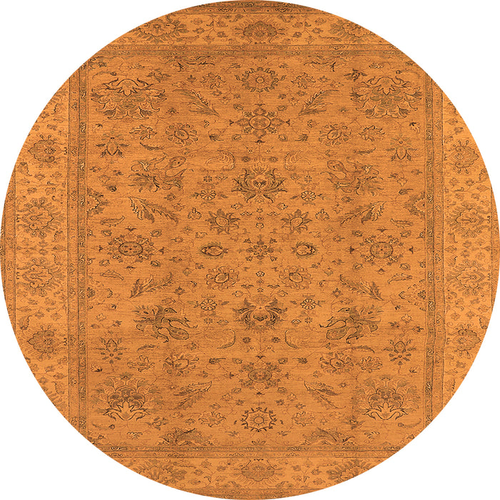 Round Machine Washable Oriental Orange Traditional Area Rugs, wshurb1347org