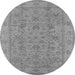 Round Machine Washable Oriental Gray Traditional Rug, wshurb1347gry