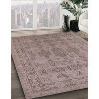 Mid-Century Modern Khaki Rose Pink Oriental Rug, urb1348