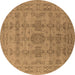 Round Machine Washable Oriental Brown Traditional Rug, wshurb1348brn