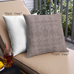 Front View of Mid-Century Modern Urban Square Khaki Rose Pink Throw Pillow, 18 inch by 18 inch, pwurb1348