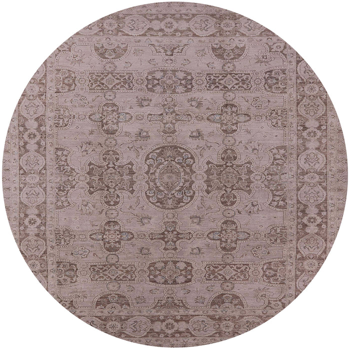 Round Machine Washable Industrial Modern Khaki Rose Pink Rug, wshurb1348
