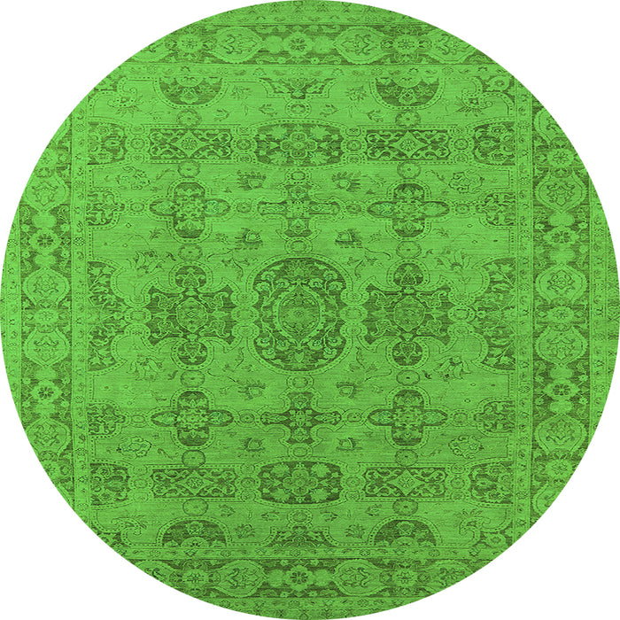 Round Machine Washable Oriental Green Traditional Area Rugs, wshurb1348grn