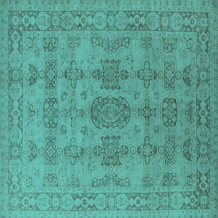 Square Machine Washable Oriental Turquoise Traditional Area Rugs, wshurb1348turq