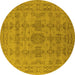 Round Oriental Yellow Traditional Rug, urb1348yw