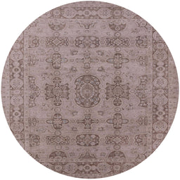 Round Mid-Century Modern Khaki Rose Pink Oriental Rug, urb1348