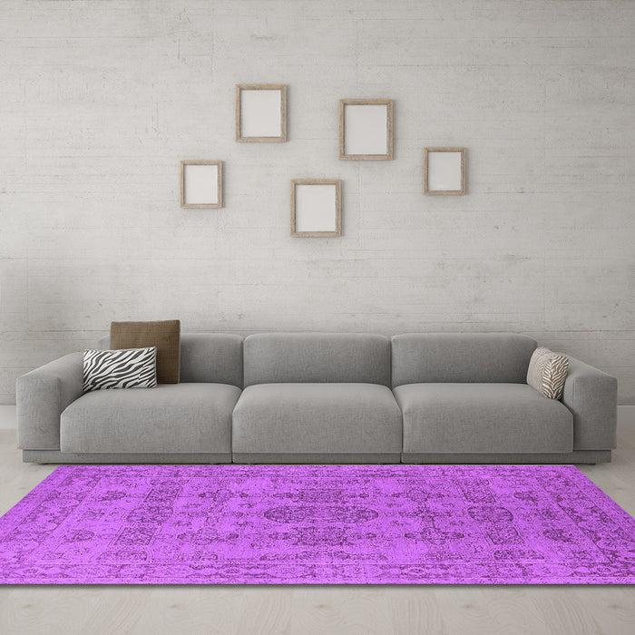 Machine Washable Oriental Purple Traditional Area Rugs in a Living Room, wshurb1348pur