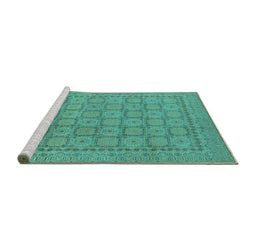 Sideview of Machine Washable Oriental Turquoise Industrial Area Rugs, wshurb1349turq