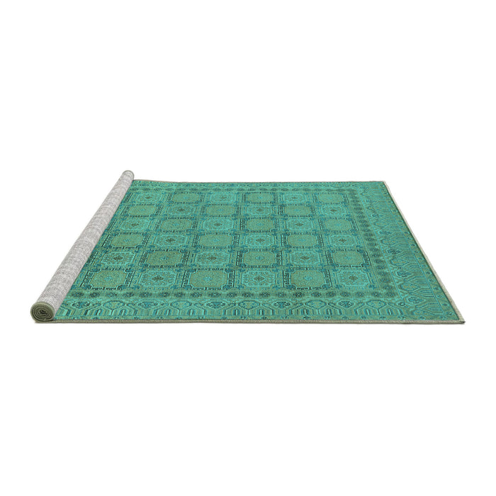 Sideview of Machine Washable Oriental Turquoise Industrial Area Rugs, wshurb1349turq